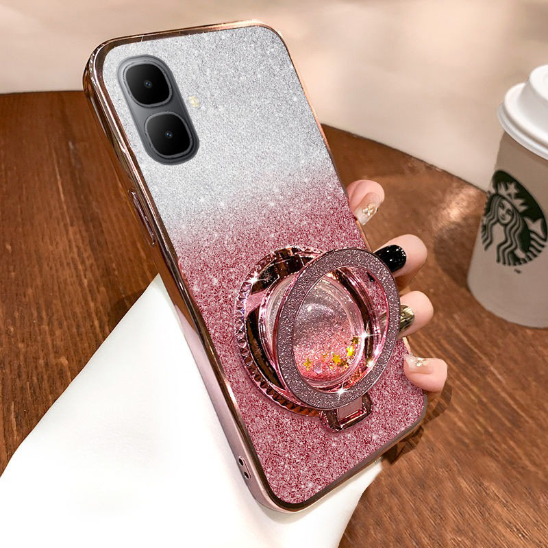 New Phone case Tecno Spark Go2 POP10 Back cover with Liquid Glitter Quicksand hourglass Stand Holder Luxury Shiny Gradient Plating Girls Slim for Tecno Spark Go 2 POP 10 case.