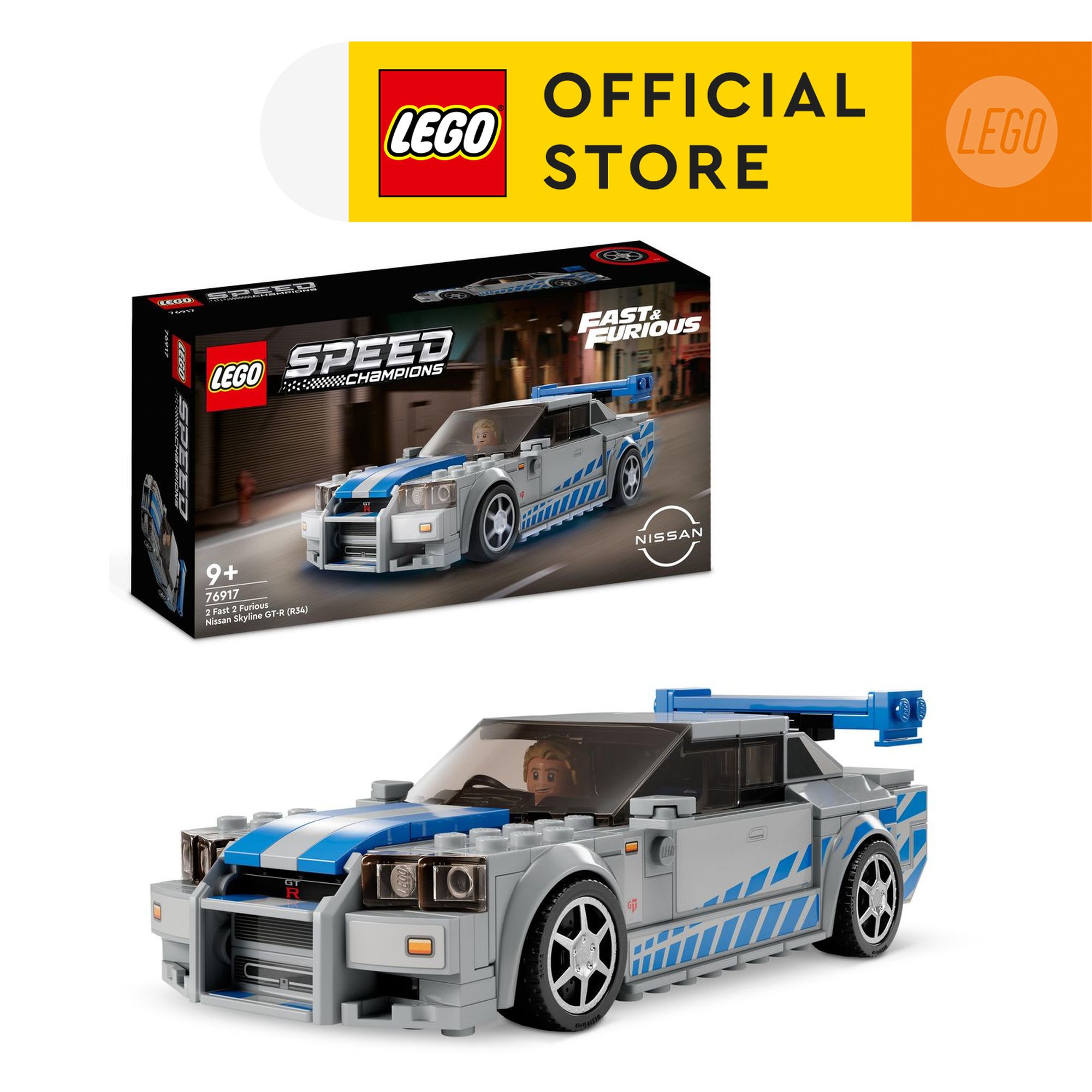 LEGO Speed Champions 76917 2 Fast 2 Furious Nissan Skyline GT-R (R34)  Building Toy Set (319 Pieces)