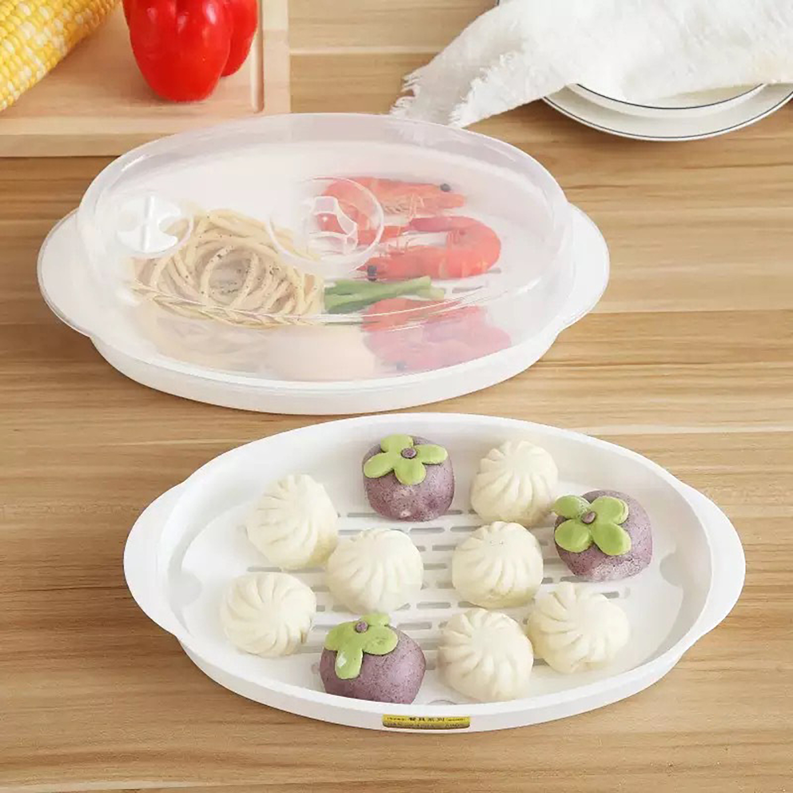 Fish Steaming Dish Microwave Steamer for Fish Authentic Steamed Fish Plate Microwaveable Transparent Cover Perfect for Home Kitchen