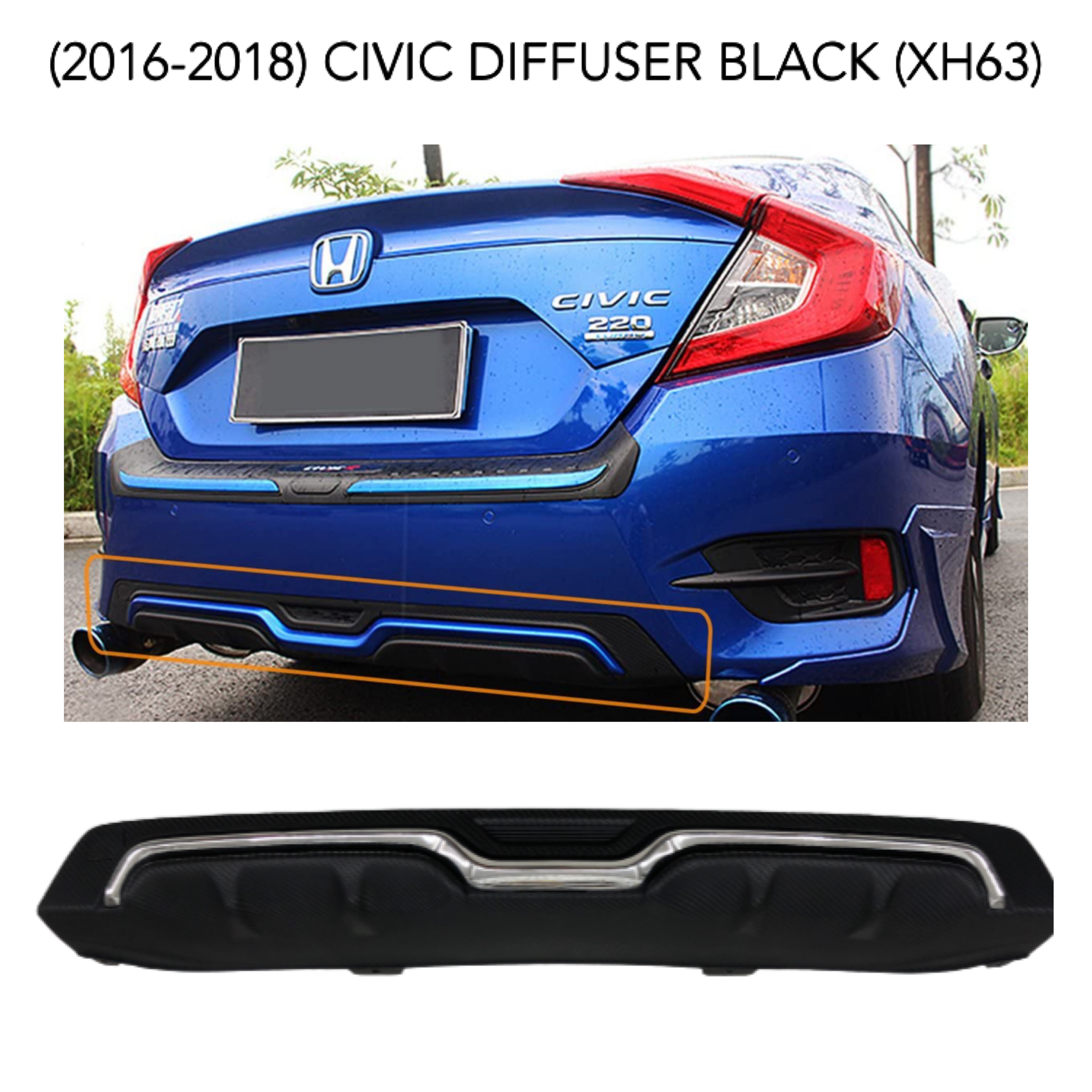CAO 2016-2018 Honda Civic Car Rear Bumper Diffusers Lip Spoiler Body ...