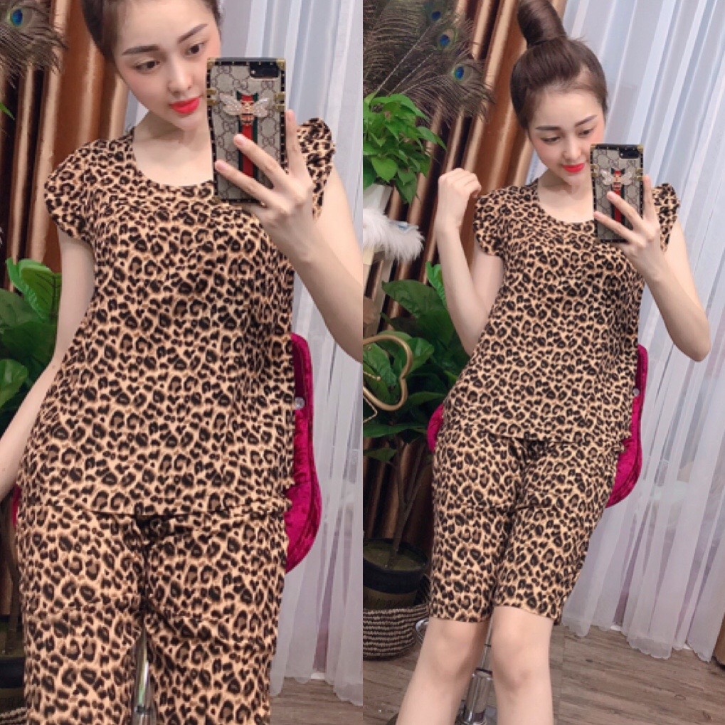 Đồ bộ tole nữ, đồ lanh nữ mặc nhà VNXK, quần lửng tay cánh tiên, họa tiết beo [CÓ SIZE]  - TL15