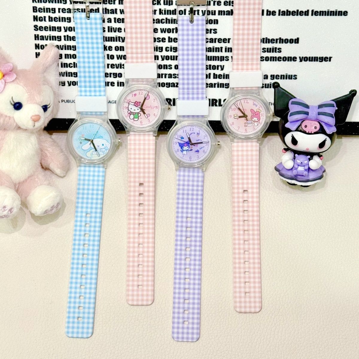 【Factory Store】Grid Hello Kitty卡通儿童手表 - Sanrio小学生石英表,适合男孩和女孩,作为儿童礼物.