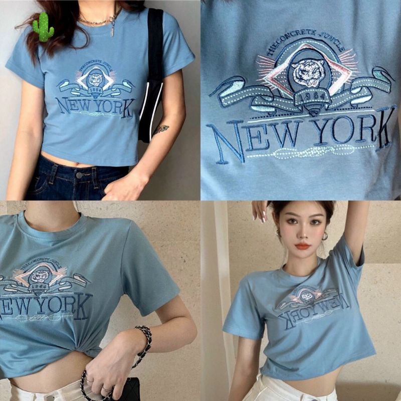 [FREESHIP + VOUCHER] Áo thun croptop Niu Yoóc xanh
