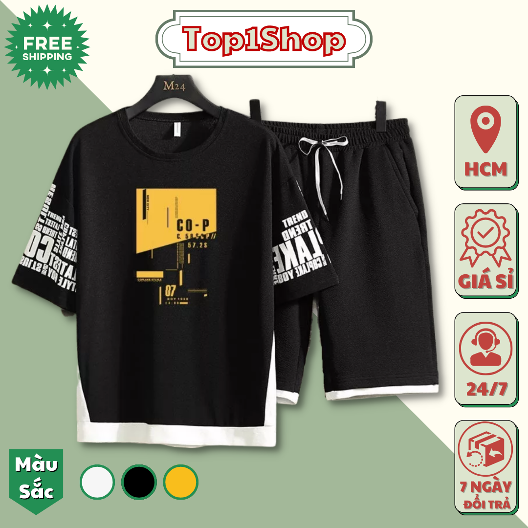 Đồ bộ nam Cop 07 thể thao mặc nhà mùa hè siêu mát gồm áo thun và quần short đùi có túi tiện lợi Unisex bigsize nam nữ thể thao tập gym du lịch đều thoải mái - Top1shop S0