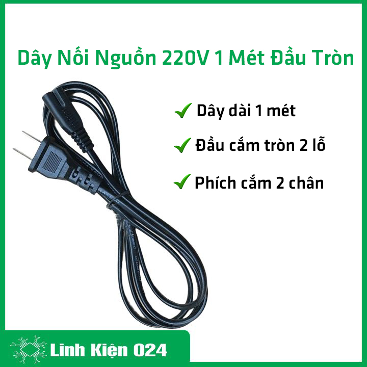 Dây nguồn số 8 loại tốt 220V dài 1mét, dây mềm, sạc laptop, máy tính, loa kéo tiện lợi