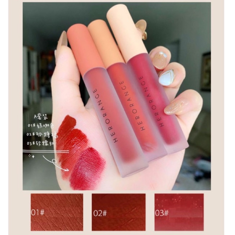 Set 3 Cây Son Kem Lì Herorange Fluffy Lip Glaze ( có tách lẻ)