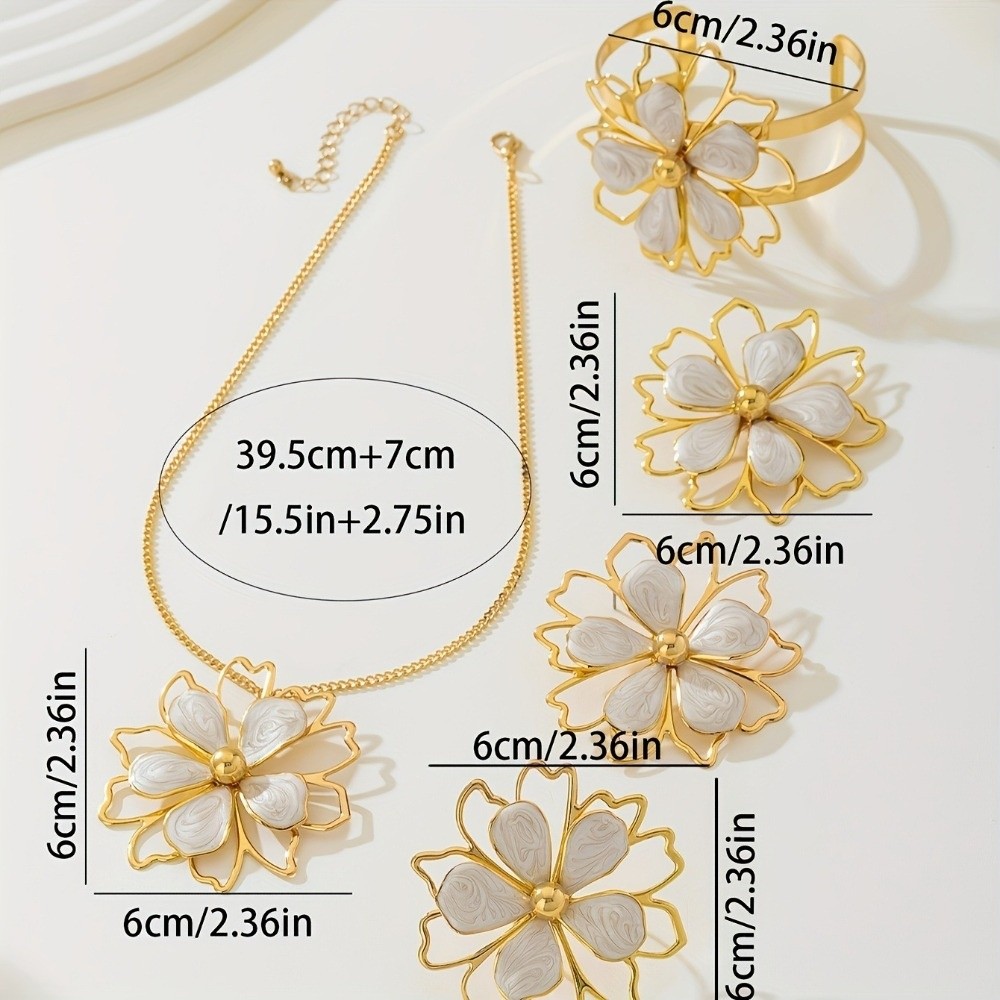 5%20pcs/set%20Vintage%20Look%20Alloy%20Flower%20Jewelry%20Set%20Drip%20Oil%20Finish%20Earrings%20Necklace%20Bracelet%20Ring%20Lightweight%20Adjustable%20Statement%20Costume%20Jewelry%20Women%20-%20Image%202
