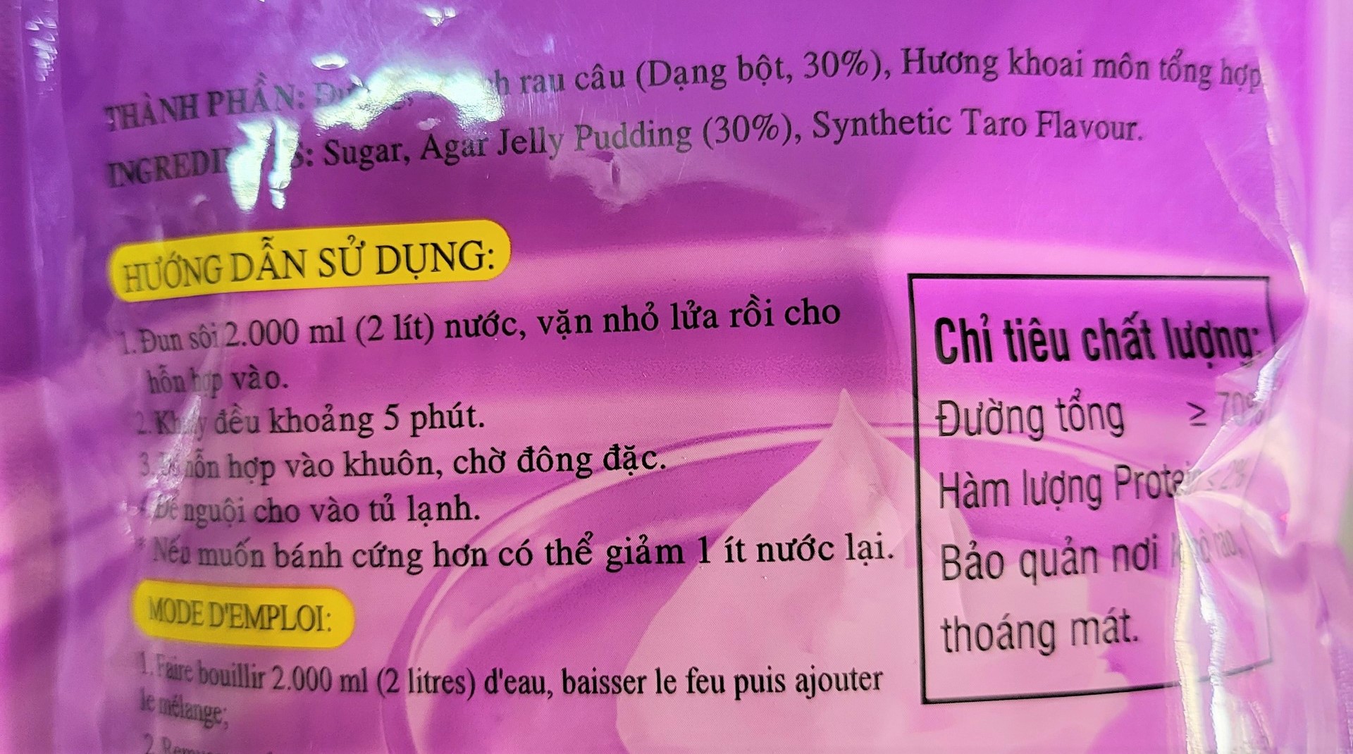 [Túi lớn 560g – KHOAI MÔN ] BỘT THẠCH RAU CÂU PHA SẴN [VN] RC3K Agar Jelly Pudding Taro Flavour