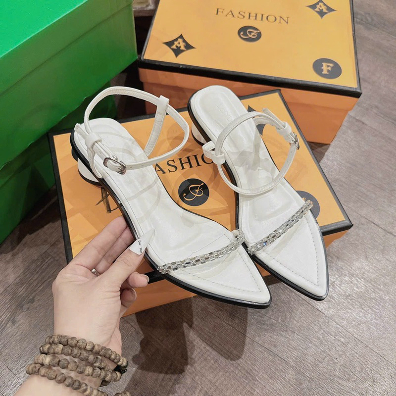[VOUCHER 8%]Sandal gót quai quai mảnh đá hh gót cao 3 phân