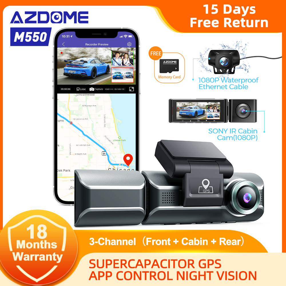 azdome 3 lens dashcam