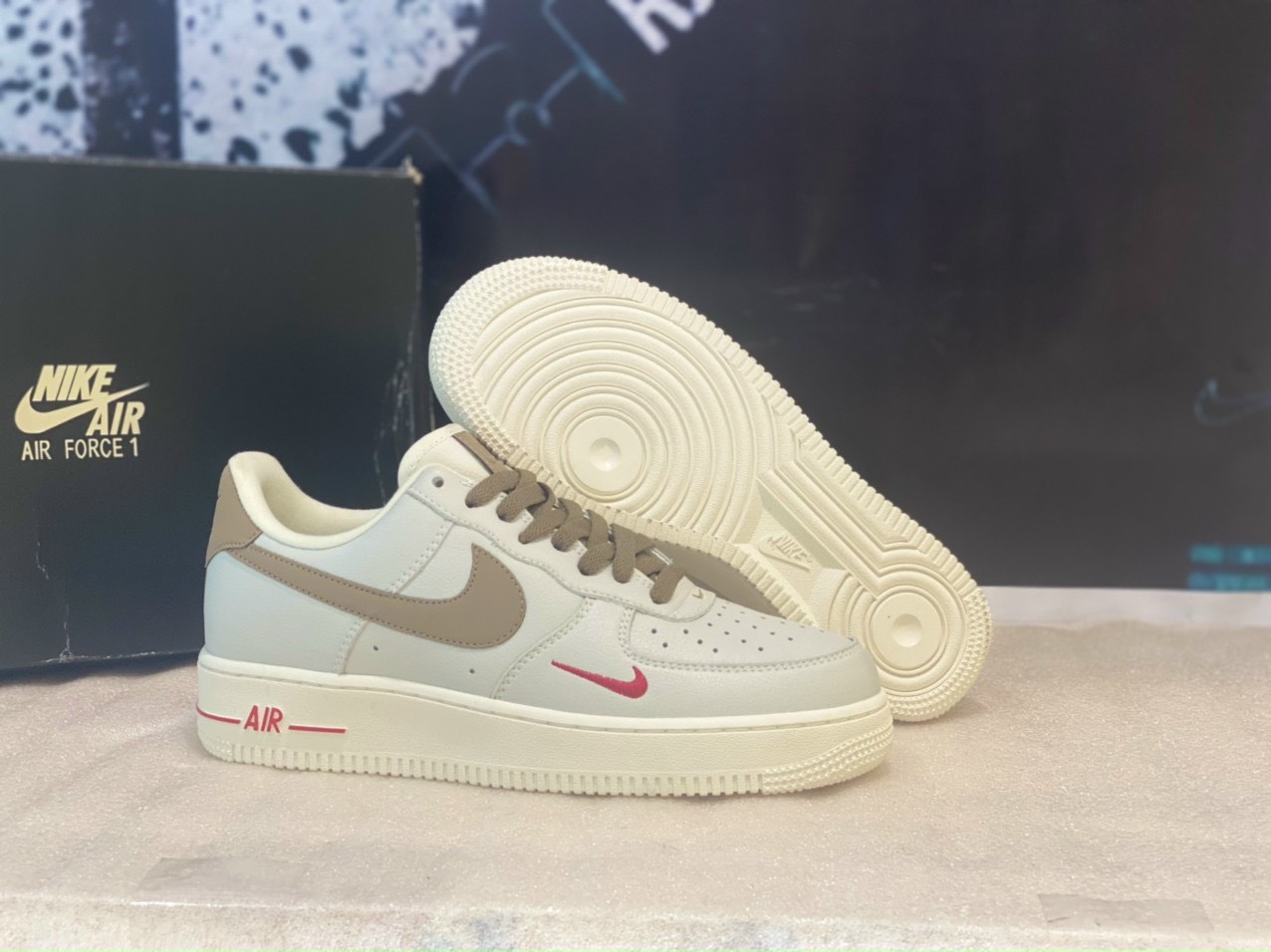 Giày Nike AF1 Low White Brown Gold Chính Hãng [Authentic Full Box Bao Check]