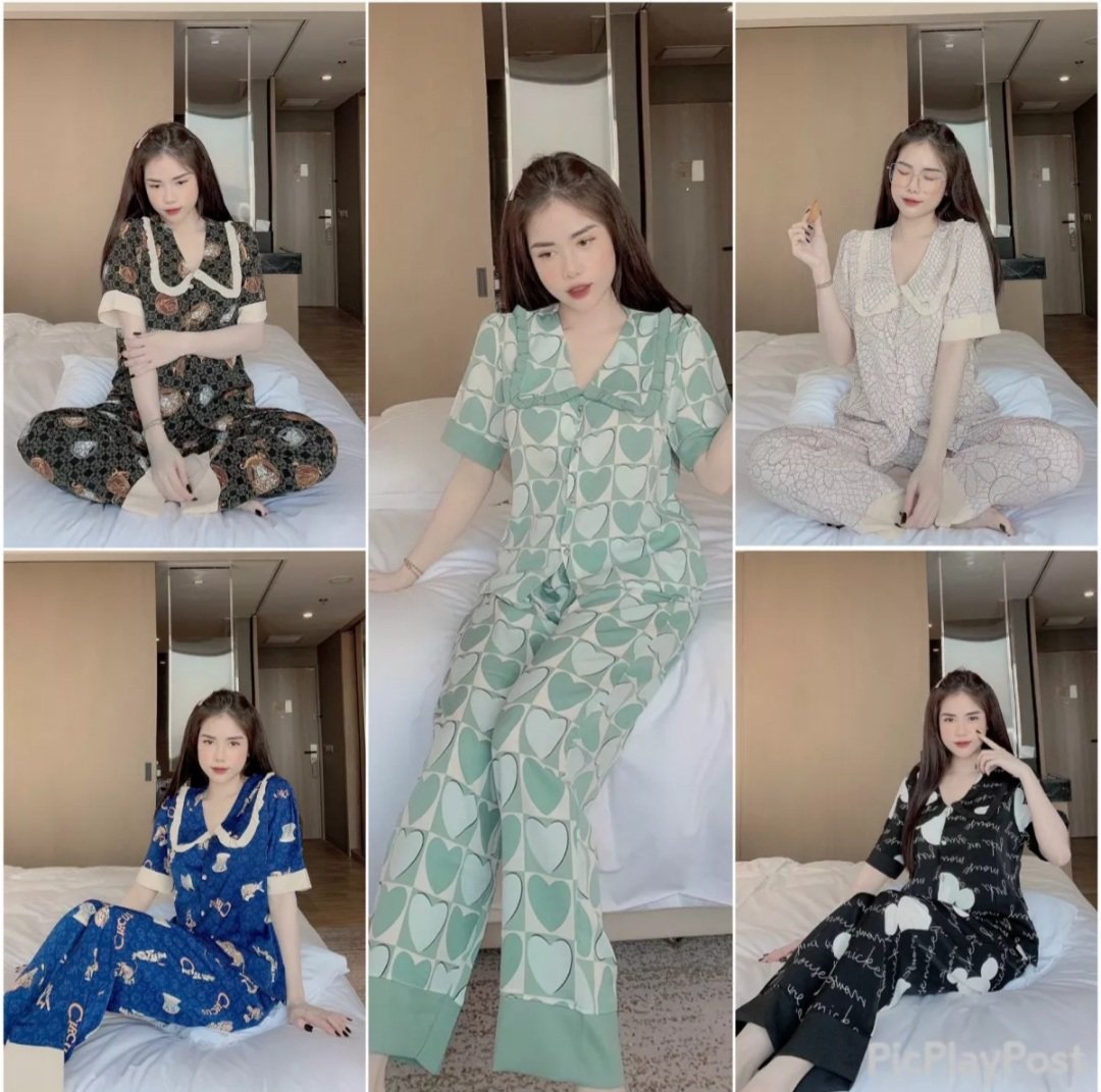 Đồ Bộ Pijama ngắn tay vải lụa Mango freesze dưới 55kg