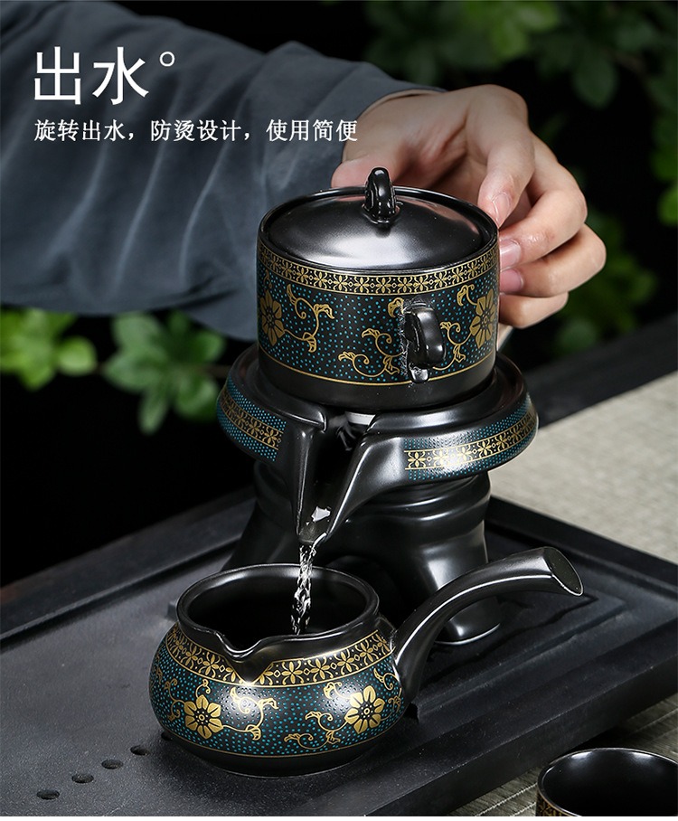 Bộ Ấm Chén Pha Trà Cối Xay - Xanh Đen Vàng (bao gồm 1 ấm trà, 6 chén trà và 1 bộ cối xay)