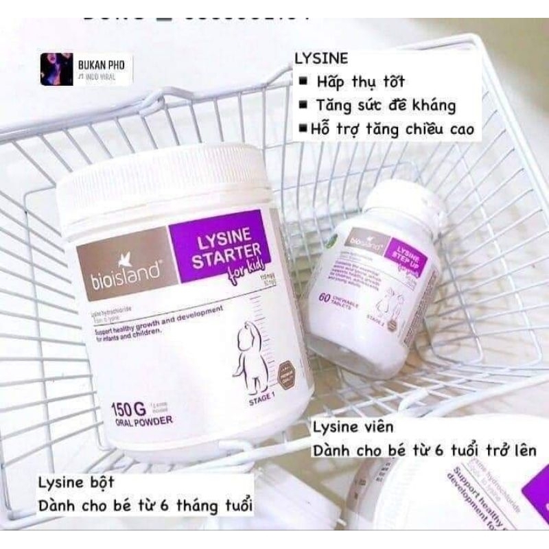 LYSINE BIOISLAND Úc giúp bé phát triển chiều cao - Dạng bột và dạng viên