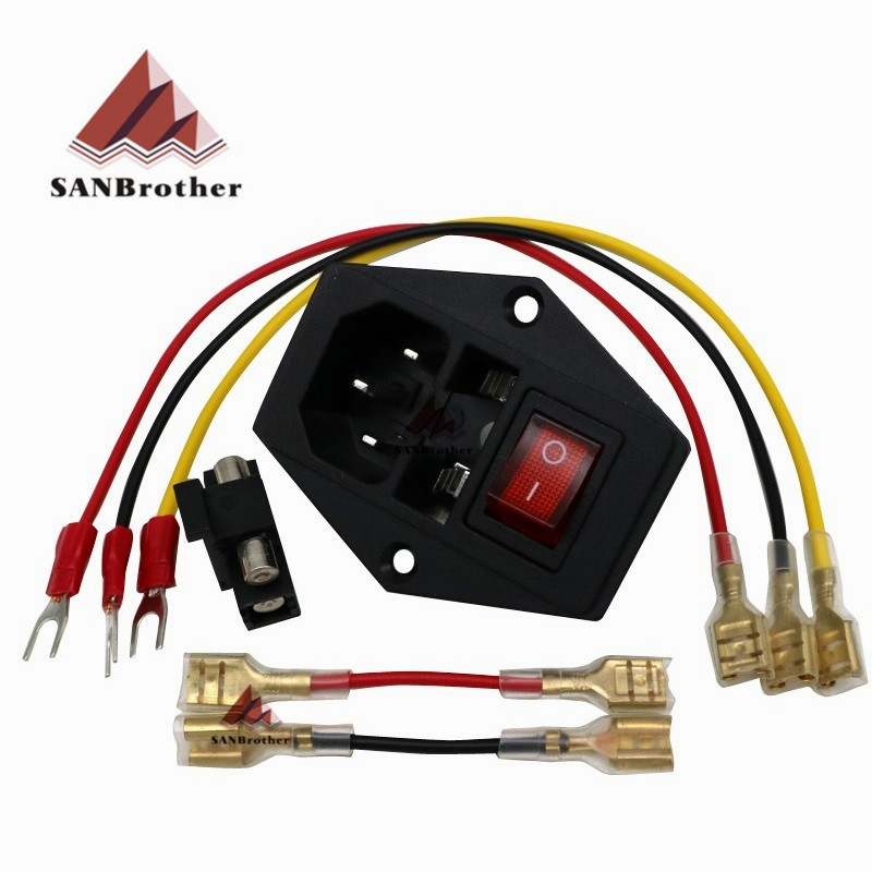 【Duoupa Store】Hot 250V Power switch AC power outlet with red Rocker Switch tripod feet of copper with fuse for. 