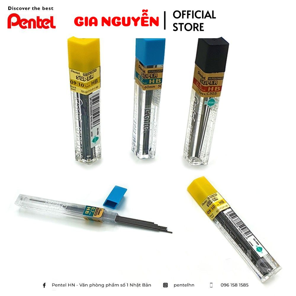 Ruột chì kim pentel hi-polymer super 50.9 2b ngòi 0.9mm | siêu ứng gia nguyễn - pentel