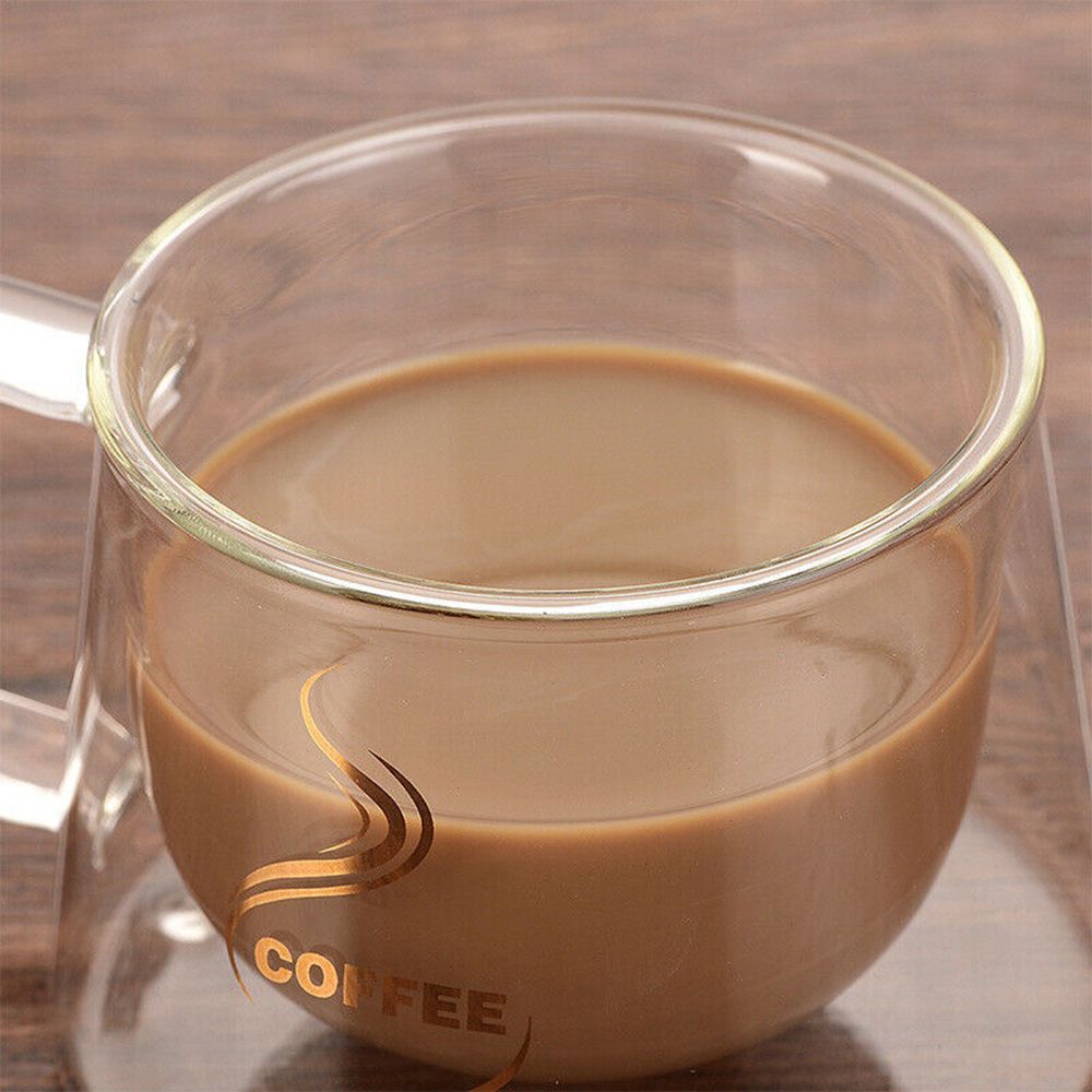 YPB585111 200ml Anti Scalding Clear Double Wall Insulated with Handle Breakfast Mug Double Cup Coffee Tea Cup