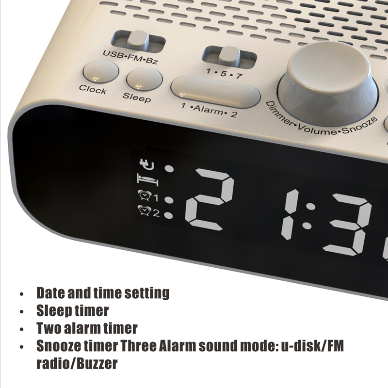 FM Clock Radio with Bluetooth Streaming Play LED Display Dual Alarm Clock 1500MAh Hi-Fi Speaker with Woofer Unit