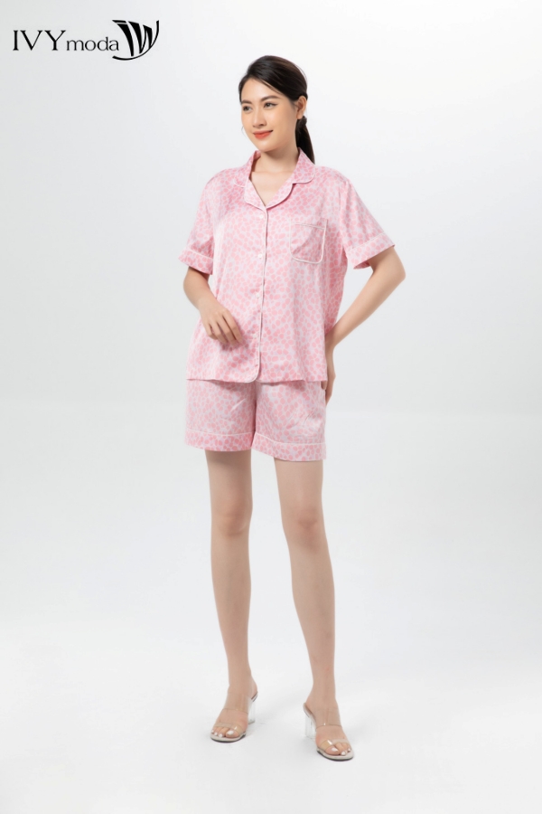 Bộ đồ ngủ pyjama lụa phối họa tiết IVY moda MS 16X1367