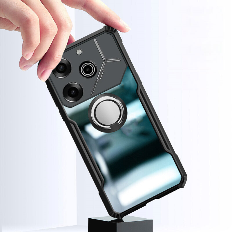 For Tecno Pova 6 NEO case Hard Clear Transparent Shockproof Armor Car Adsorb Holder Ring For Tecno Pova 6 Pro Back cover Phone Cases