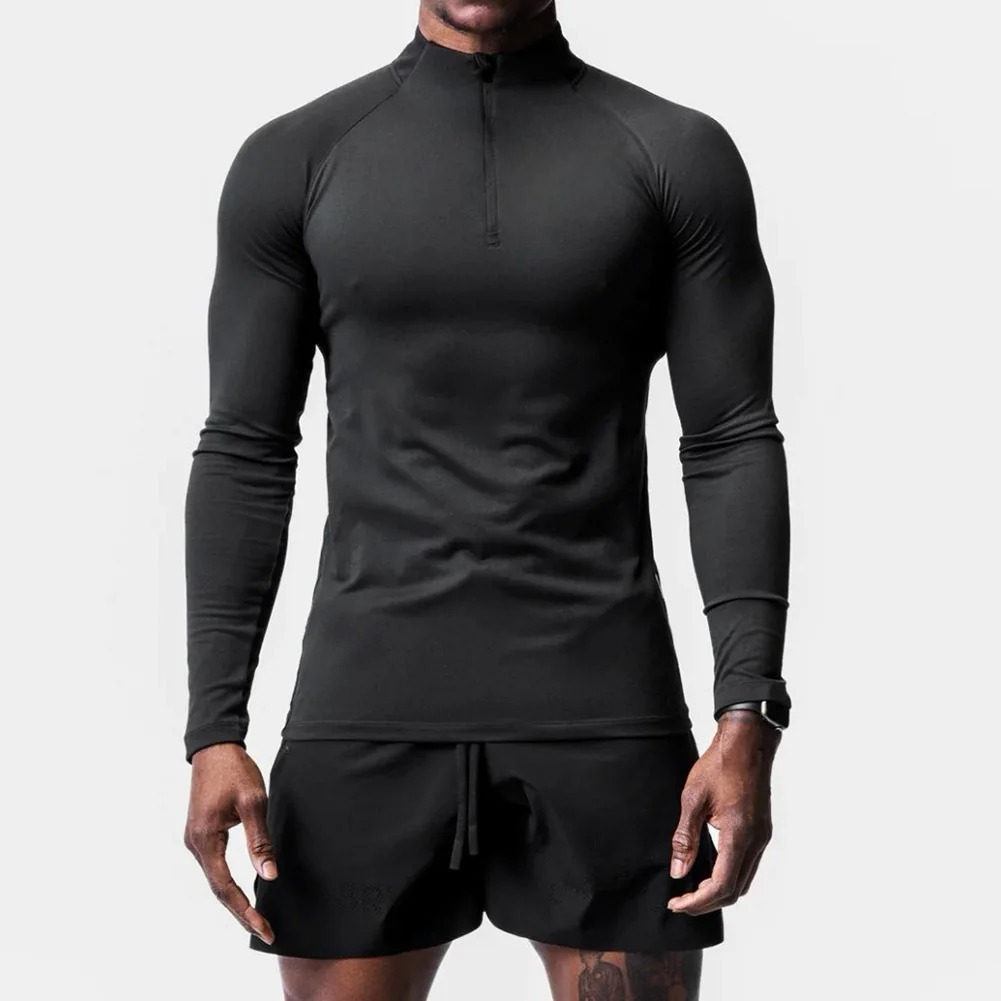 Active Sports Fit Long Sleeve T Shirt for Men Quick Drying Gym Tee Top Slim Muscle Fit Solid Color Beige Black Grey Coffee