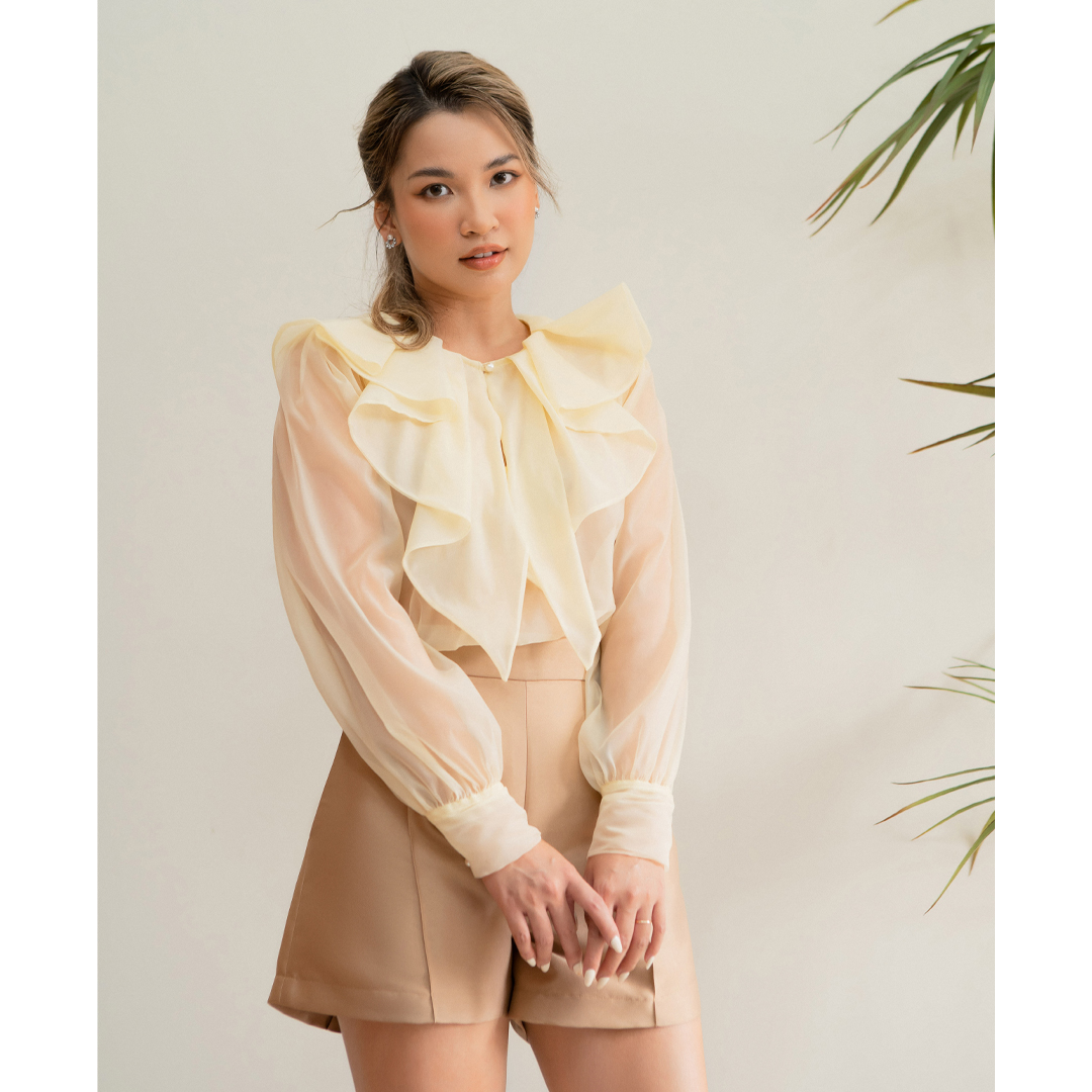 Des Fleurs - Áo kiểu Sydney Ruffled-Collar sheer Blouse