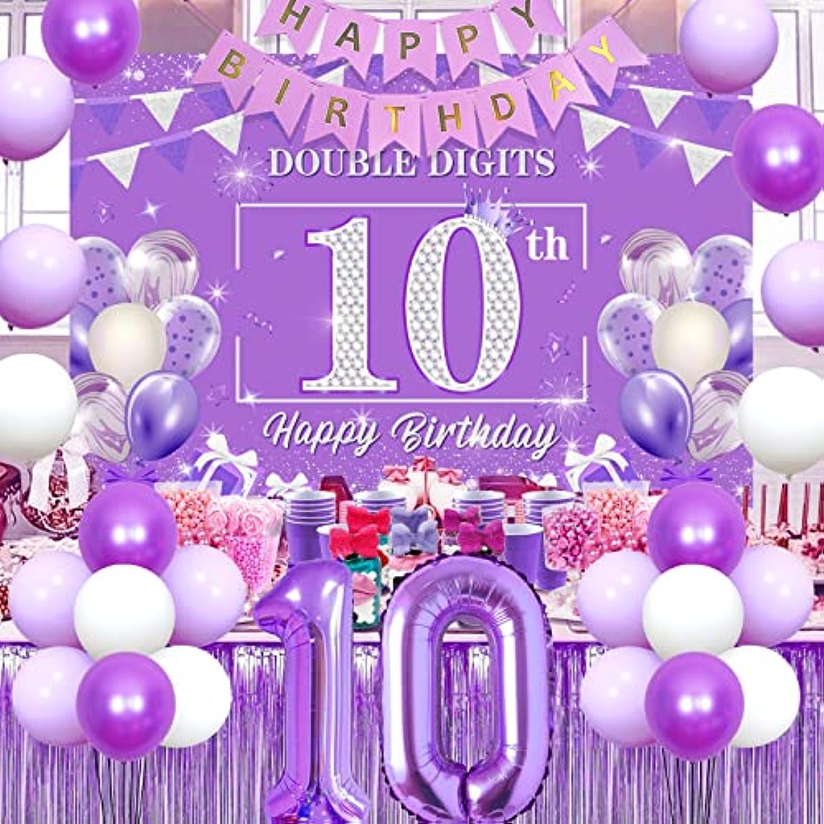 CHEEREVEAL 10th Birthday Decorations for Girl Purple, Double Digits ...