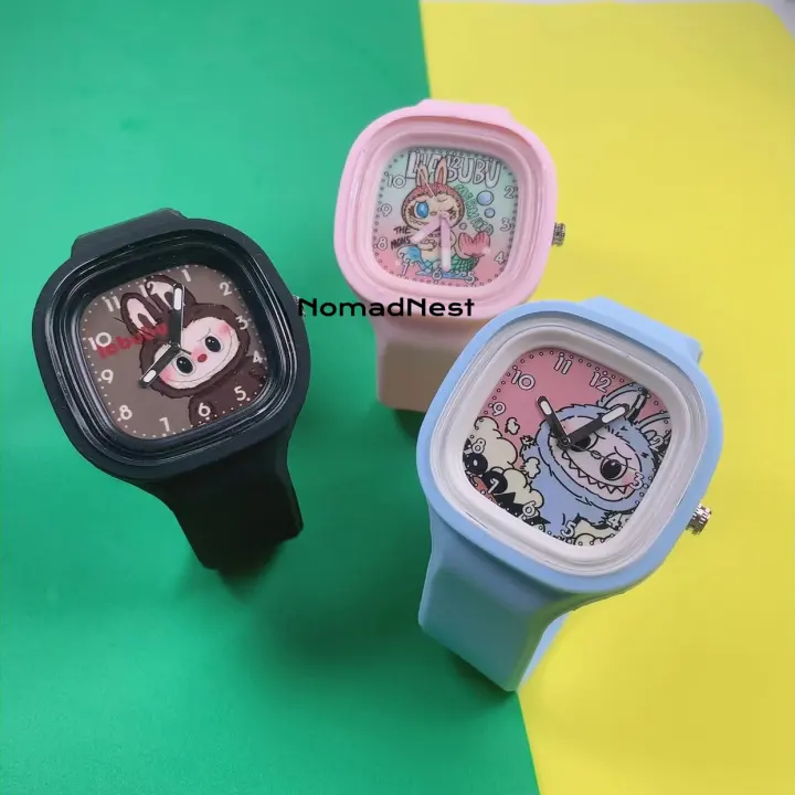 New labubu trẻ em xem thạch vuông Vỏ Silicone cảm giác đồng hồ thạch anh Sản phẩm bán chạy xem trẻ em món quà sinh nhật