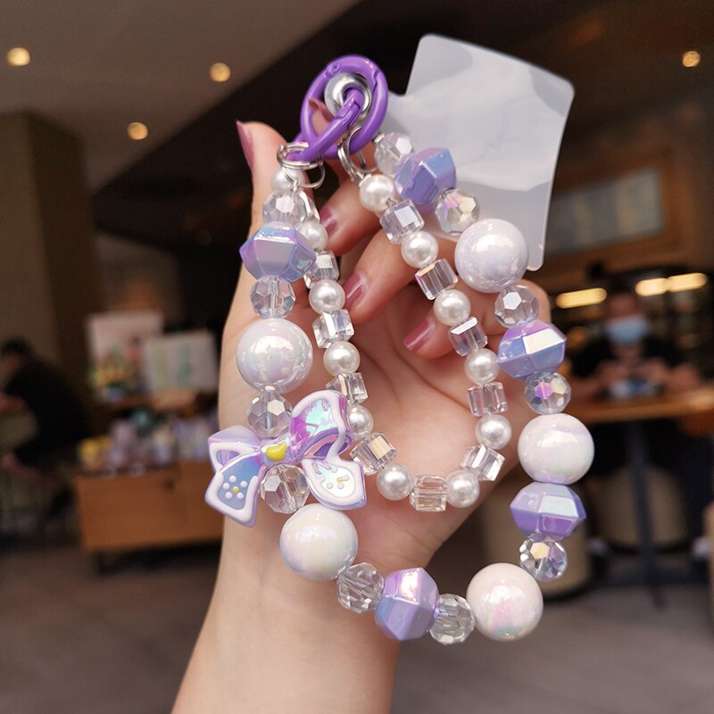 Mobile Phone Lanyard Short Style Wrist Strap Bow Knot Handmade Beaded Bracelet Pendant Lanyard Wide Wrist Strap AntiLoss Lanyard