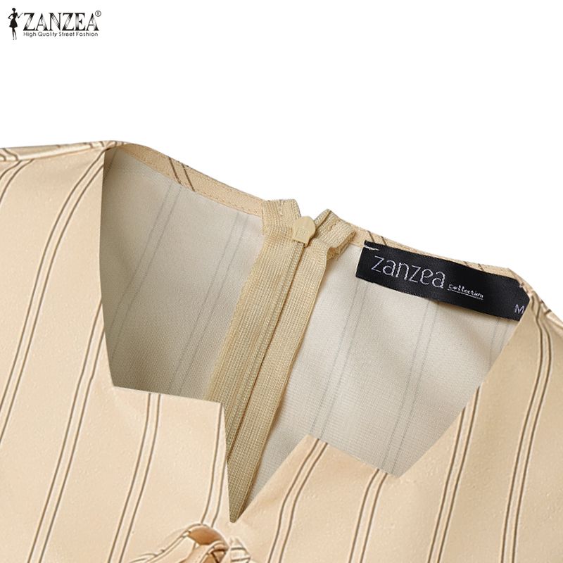 ZANZEA%20Korean%20Style%20Women%20Trendy%20Square%20Neck%20Midi%20Dresses%20Short%20Sleeve%20Bowknot%20Stripe%20Patchwork%20Dress%20#1229%20-%20Image%207