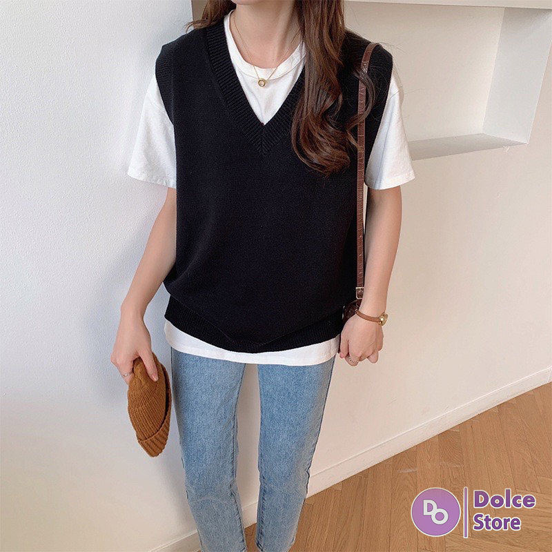 Áo gile len cổ tim xẻ 2 bên - Dolce