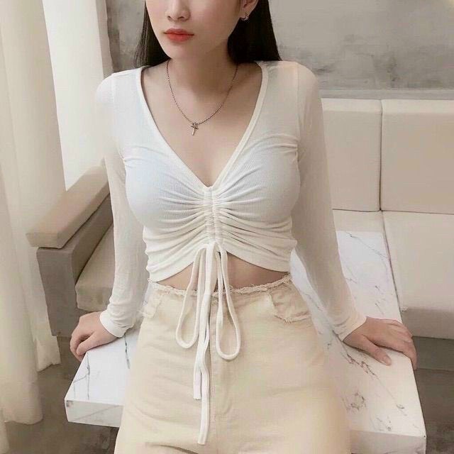 [HCM]áo THUN tay dài rút dây giữa chất thun gân đẹp M2031