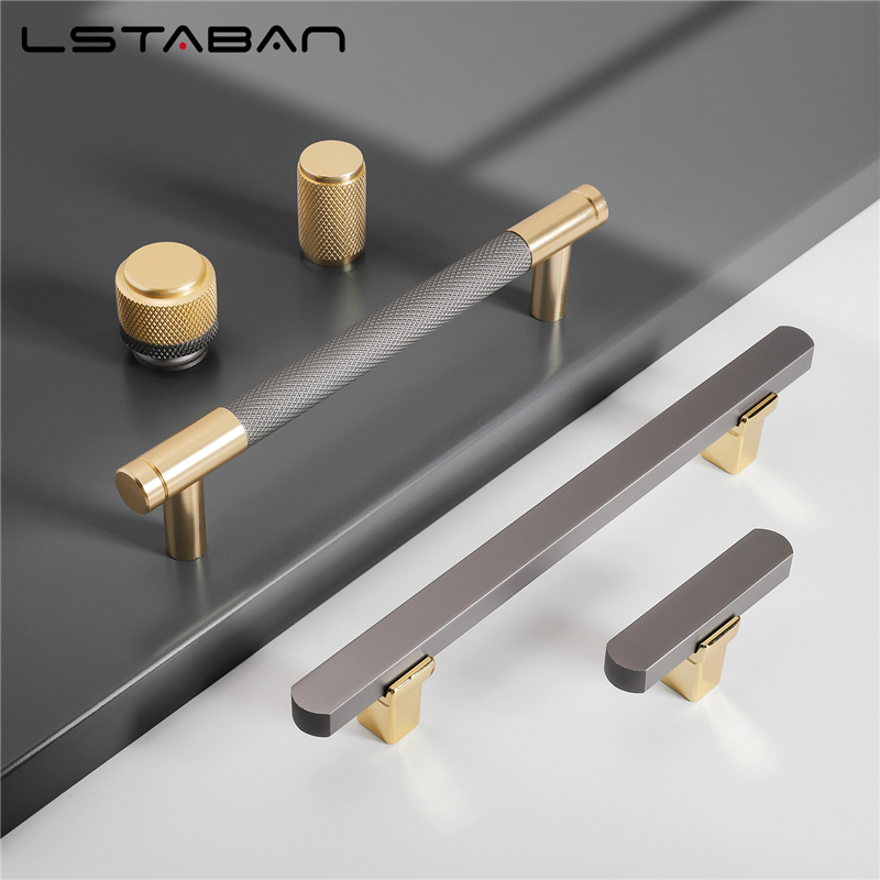 Nordic Luxury Gold Gray Kitchen Cabinet Handles Dresser Cabinet Knobs ...