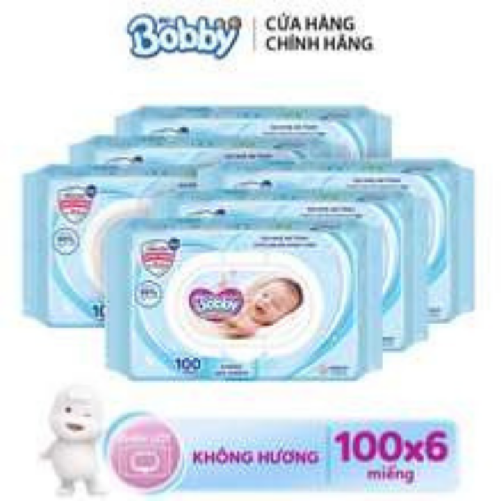 [HCM]COMBO 6 KHĂN GIẤY ƯỚT BOBBY KHÔNG MÙI 100 MIẾNG MẪU MỚI