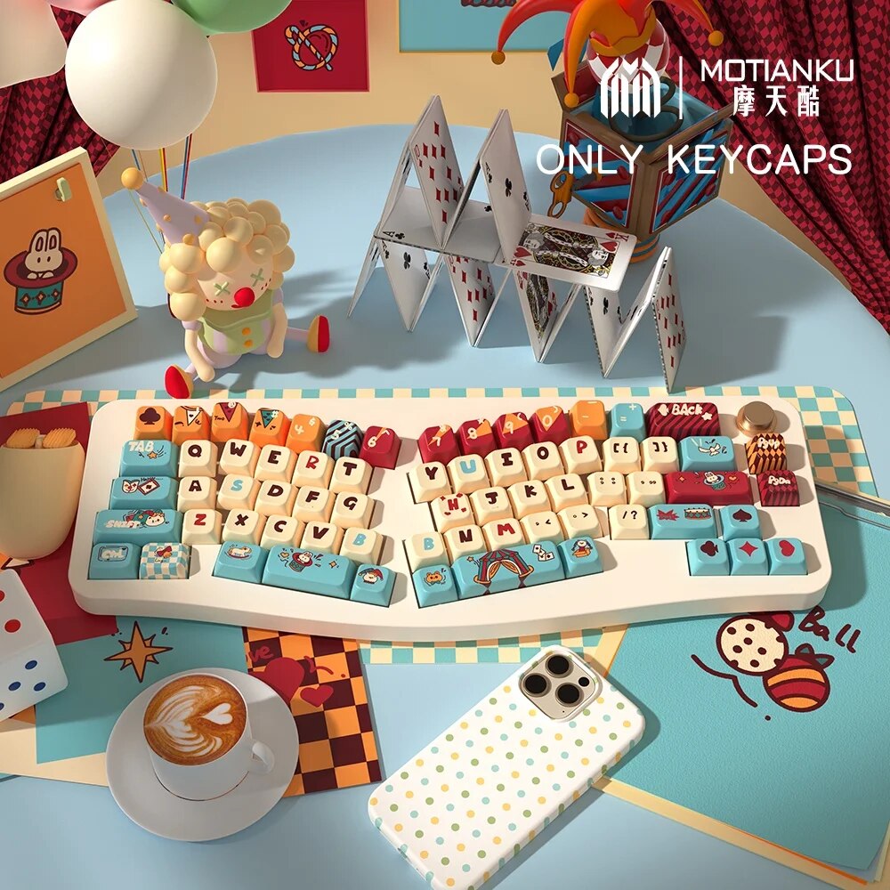 Circus Cat Keycaps MDA Profile 138/158 Keys Personalized Keycap Cute Keycaps for Mechanical Keyboard DIY Keyboard Keycaps