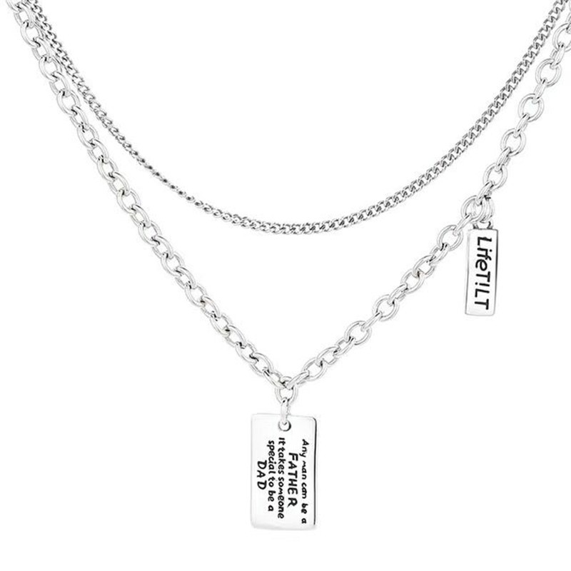 Double-layer Stacked Wear Retro Square Brand Letter Necklace Women's Trendy Cool Ins Hip-hop Cold Style Woolen Chain Necklace for Men.