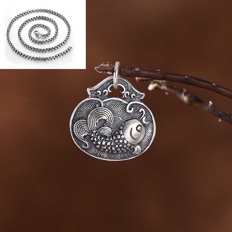 LR-Wealthy koi fish necklace good luck safety health, auspiciousness women's S999 silver necklace gift to enhance fortune auspicious cloud fish pendant necklace