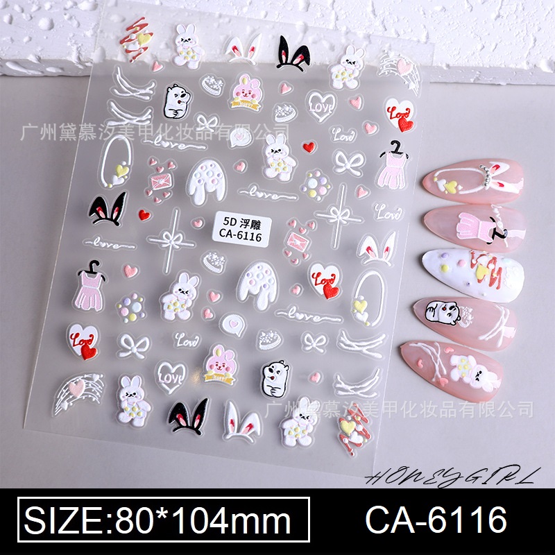 Sticker nail 5d lụa nổi | love tim đỏ | hình dán móng tay ca