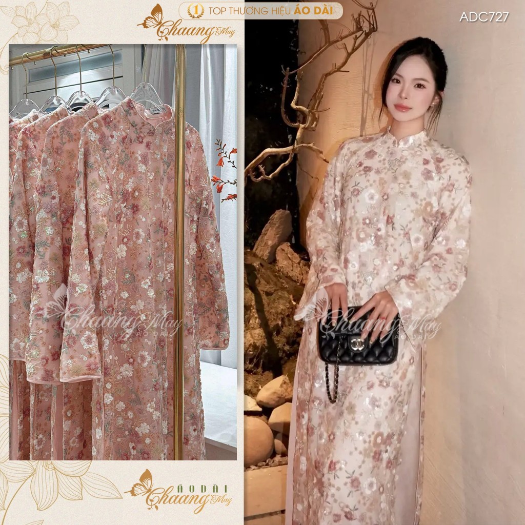 Áo dài cách tân nữ 4 tà đính kim sa nhũ Mộng Thư ADC727 may sẵn dáng suông dự tiệc cưới lễ tết đẹp