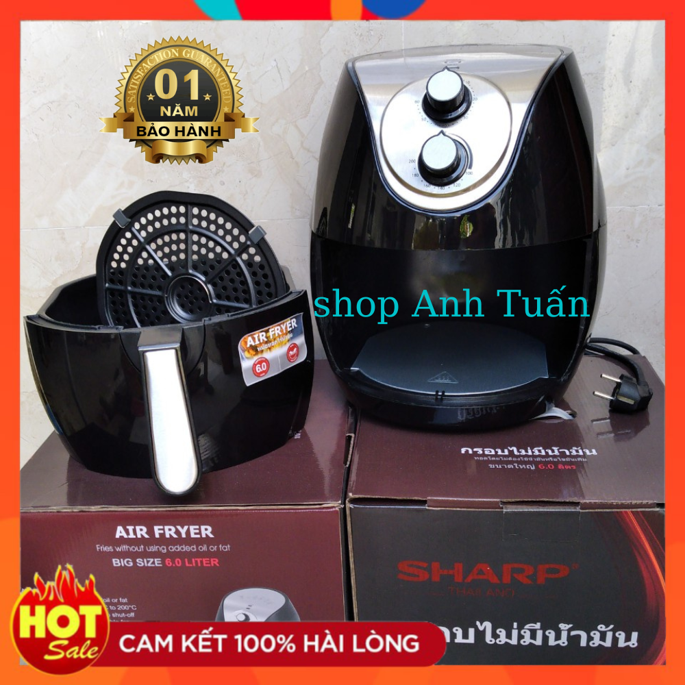 NỒI CHIÊN KHÔNG DẦU SHARP 6 L, tặng 1 chổi quét dầu, (công suât 1500w, hàng công ty, bảo hành 12 tháng) .