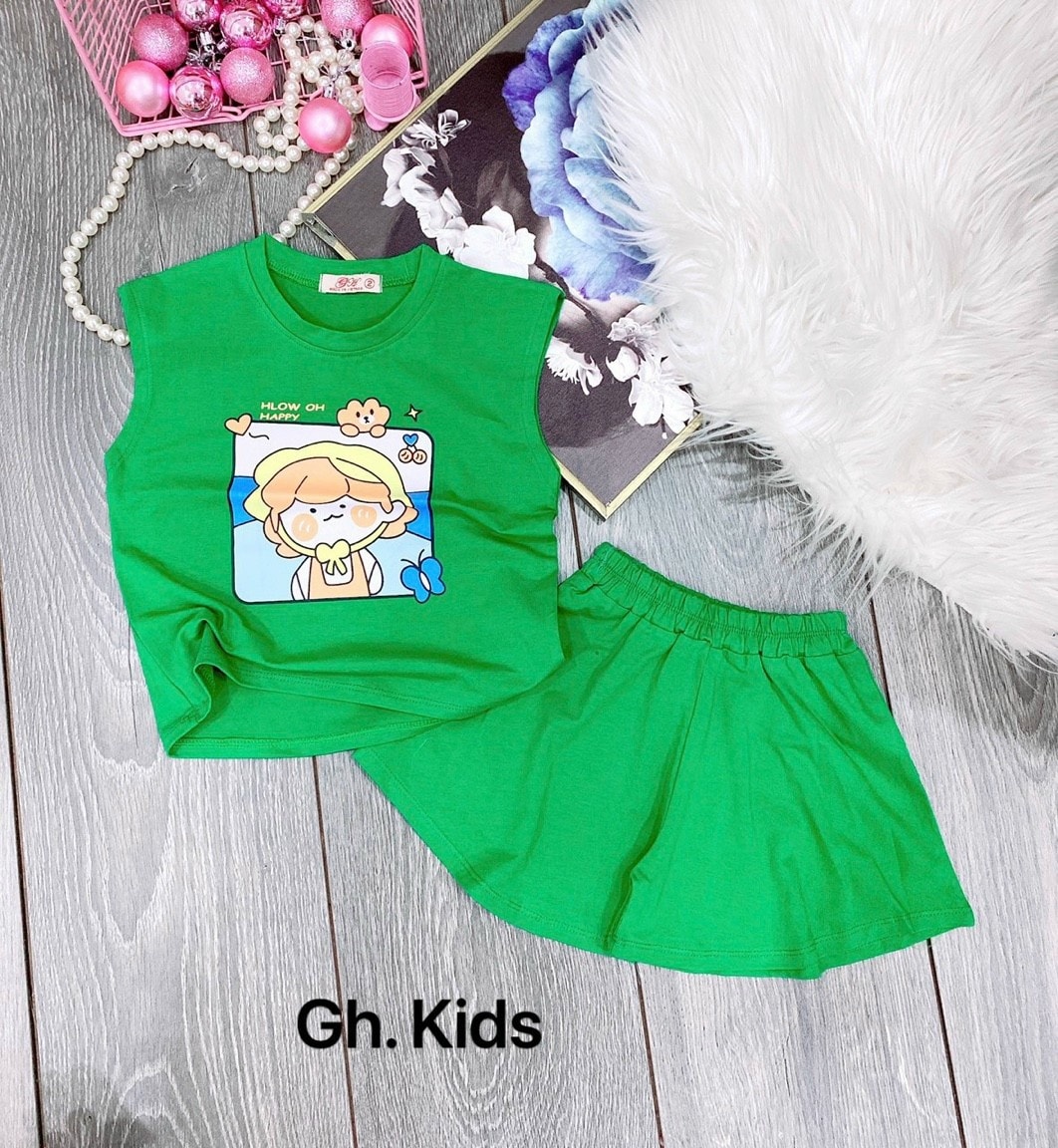 [SIZE NHÍ+ĐẠI] SÉT CHÂN VÁY IN HÌNH CÔ GÁI CUTE