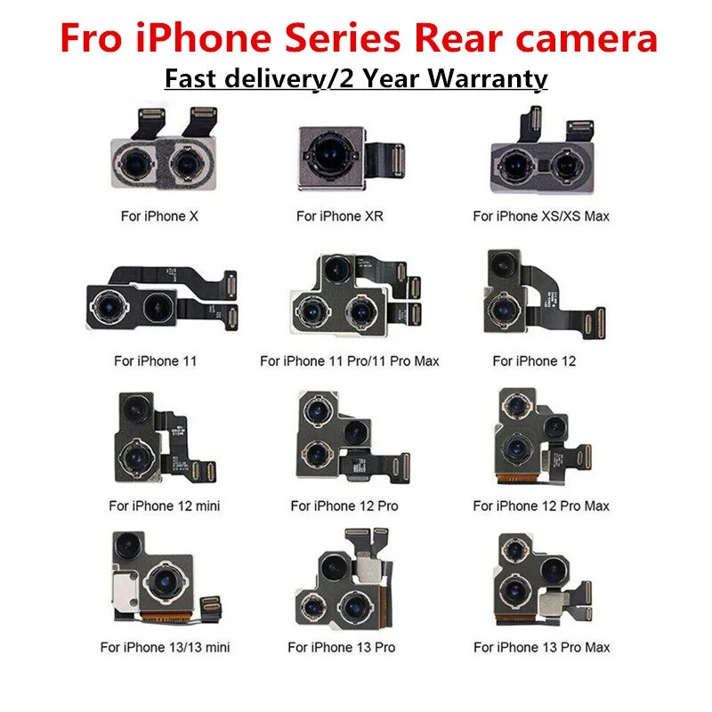 Rear Camera For iPhone 7 8 Plus Back Camera Rear Main Lens Flex Cable Camera For iphone X XR XS MAX 11 12 13 14 Pro Max Camera. 