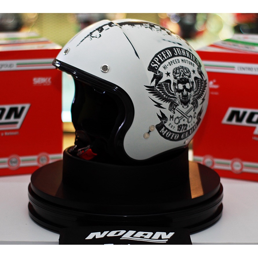 Nolan Helmet N21 Speed Junkies (51 Scratched Flat White) Open Face