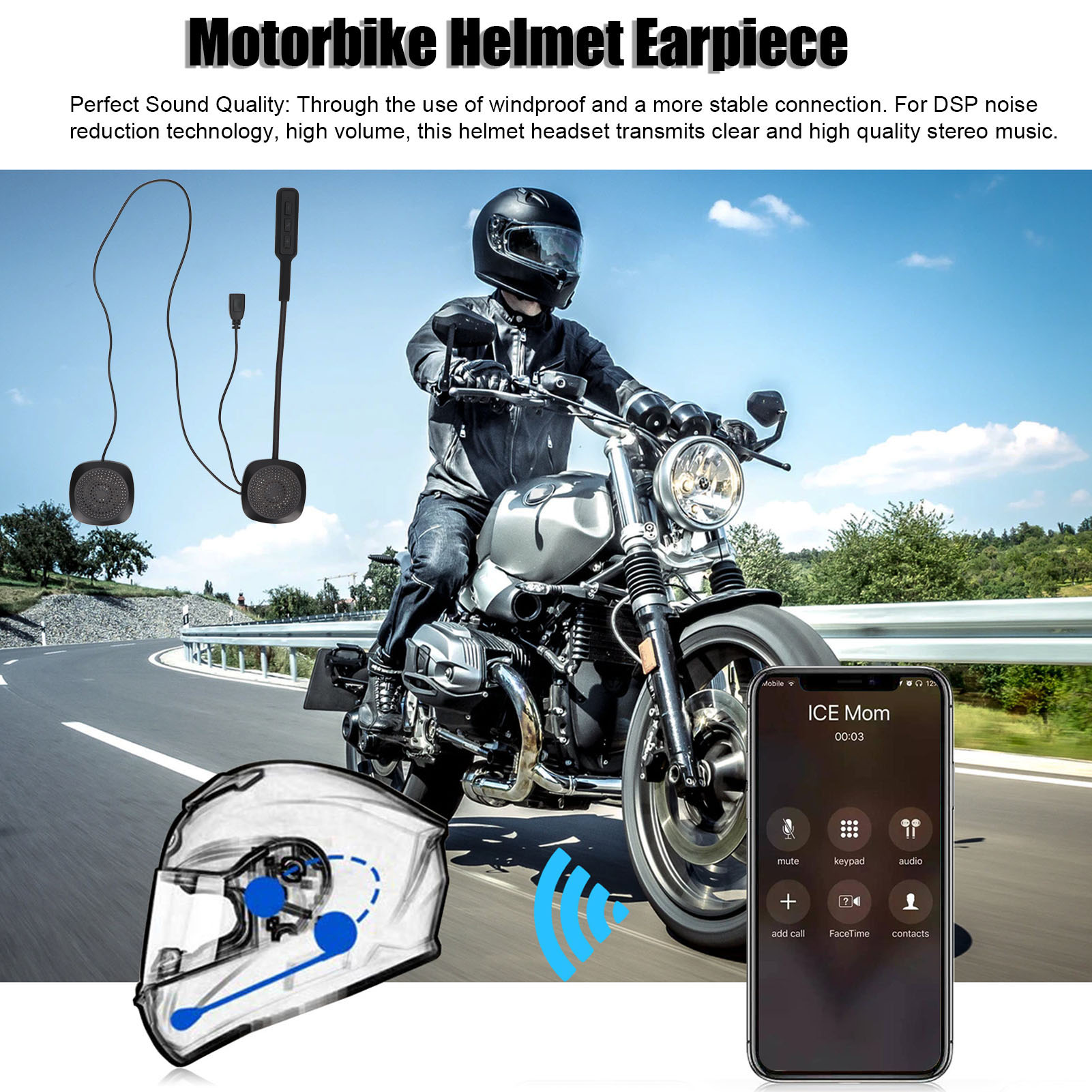 Helmet Bluetooth Intercom Headset Easy Set Up Long Standby Motorcycle Bluetooth Earphone Long Range for Riders