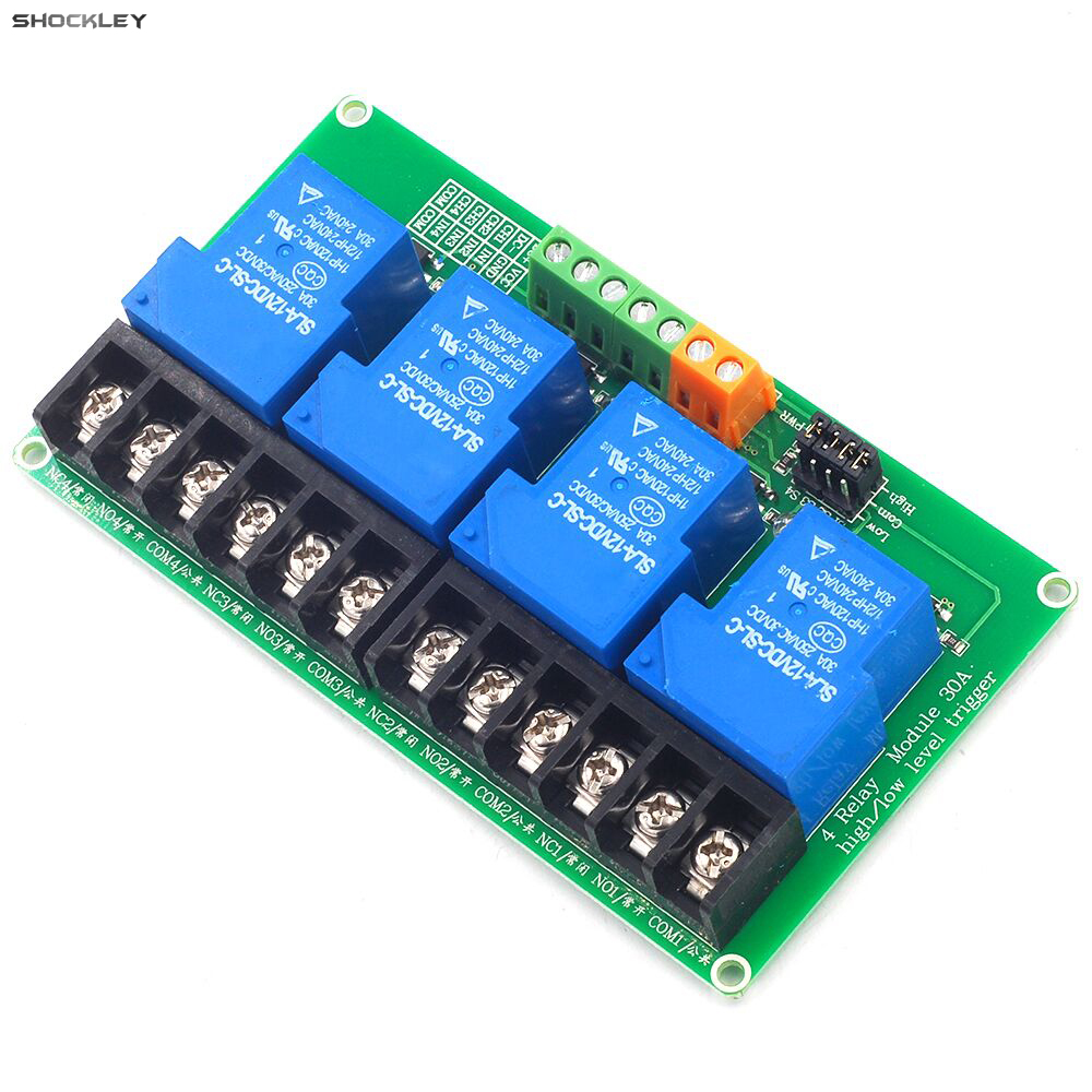 Shockley AC250V 30A 4 rơ Le kênh mô-đun công suất cao DC5V 12V 24V cao thấp mức độ công tắc kích hoạt mô-đun