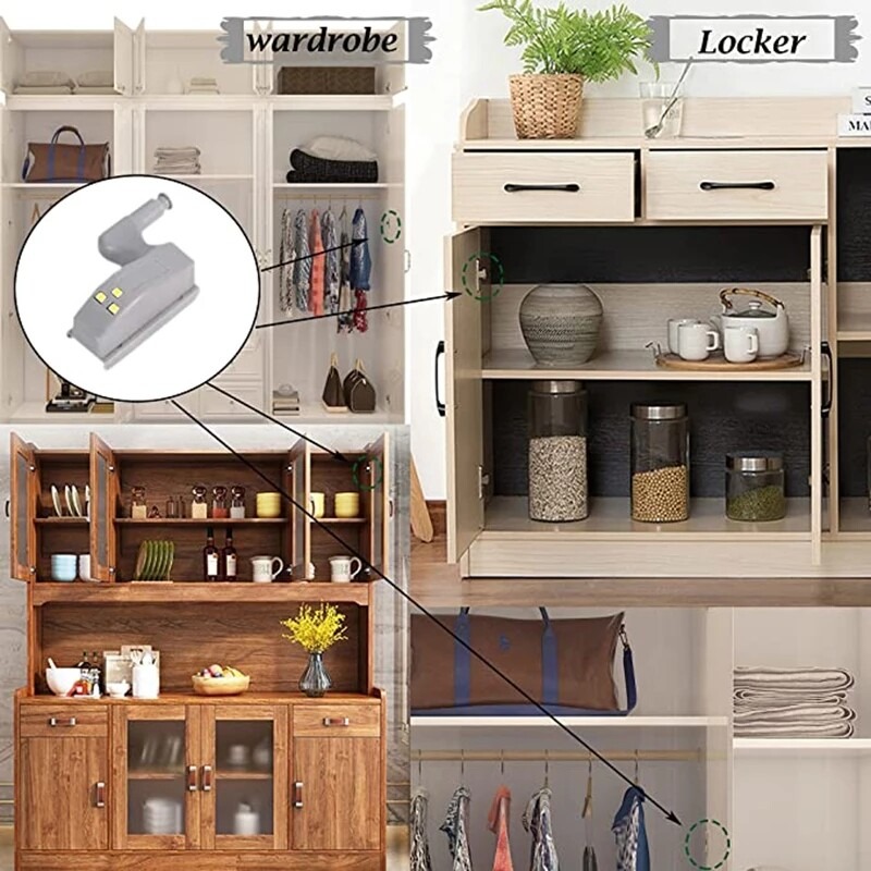 10PCS Universal LED Inner Hinge Lamp Cabinet Induction Light Wardrobe Cupboard Sensor Lights Bedroom Kitchen Closet Night Lamp