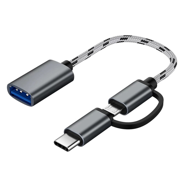 -2 in 1 USB OTG Cable Type-C/Micro-USB to USB 3.0 Adapter Braided Designed Data Transfer Cable for Andriod Phone(Grey)