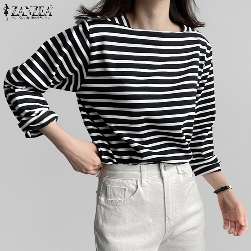ZANZEA%20Korean%20Style%20Womens%20New%20Fashion%20Striped%20Printed%20Top%20Shirt%20Square%20Neck%20Long%20Sleeve%20Blouse%20-%20Image%205