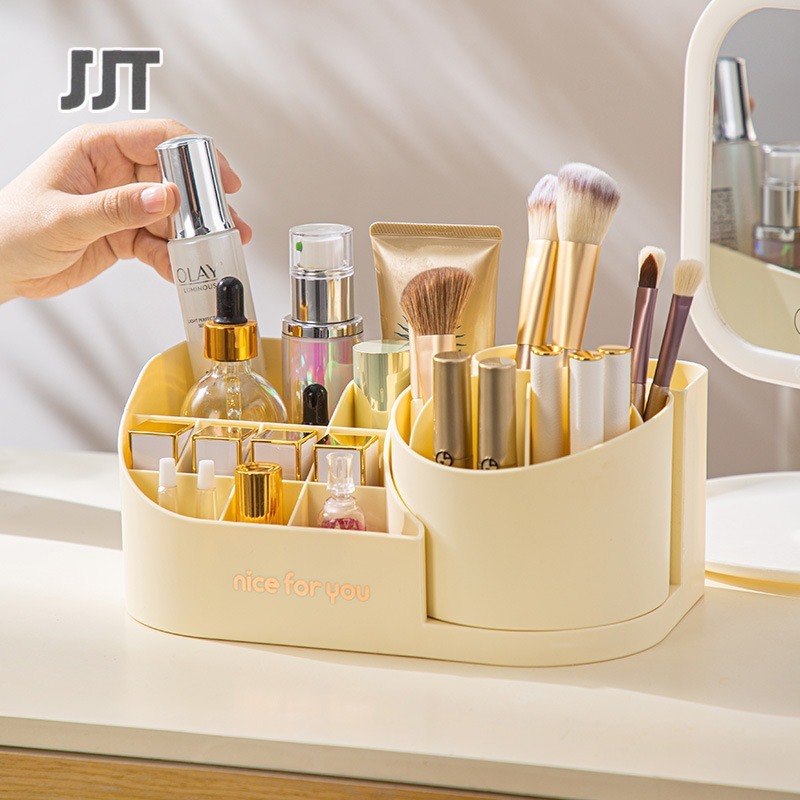 JJT [Miễn Phí Vận Chuyển]Kẹp giữ Bút chia, bàn trang điểm, kệ chăm sóc da, hộp trang điểm xoay, hộp lưu trữ mỹ phẩm để bàn, xô cọ trang điểm