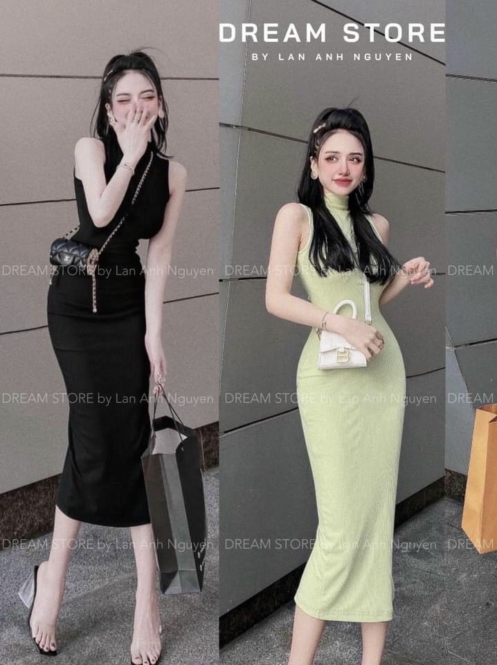 Đầm thun gân co giãn cực đẹp.